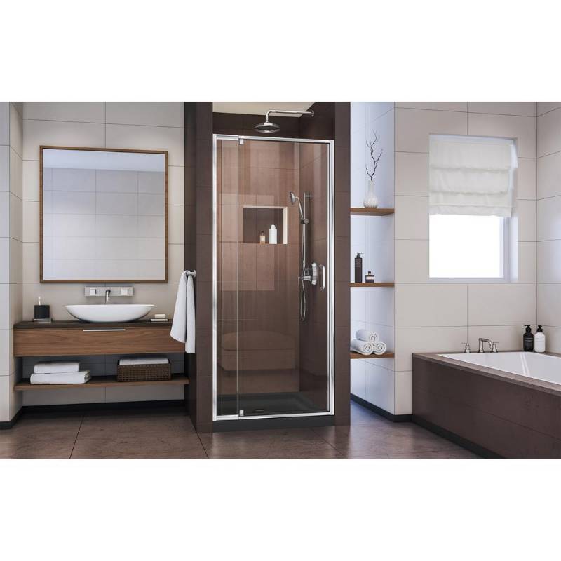 lot 288 image: Dreamline Flex 32 in. to 36 in. x 72 in. Framed Pivot Shower Door in Chrome, SHDR-22327200-01