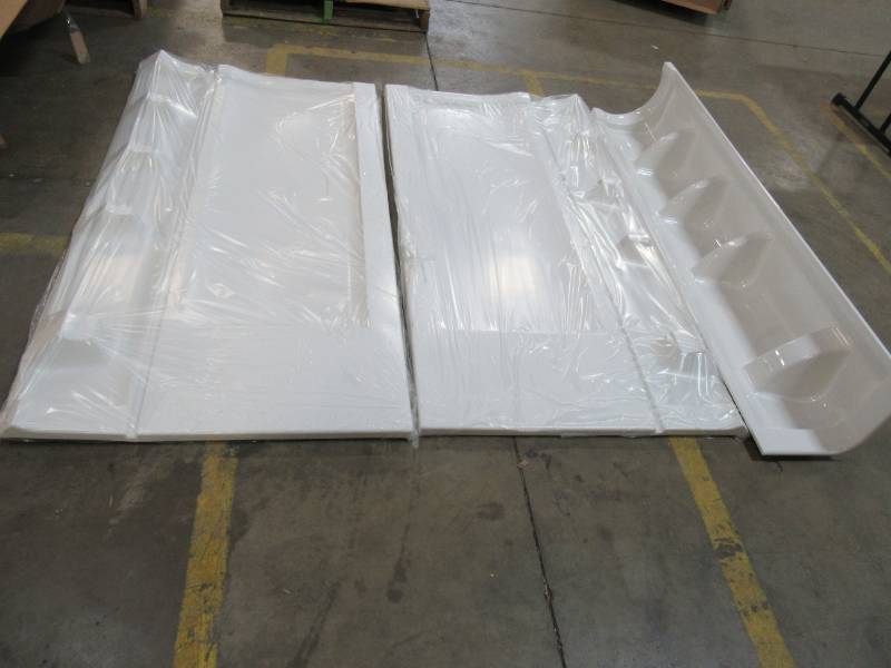 lot 216 image: Neo Angle 38 in. x 38 in. x 72.25 in. 3-Piece Easy Up Adhesive Shower Surround in White, 422060