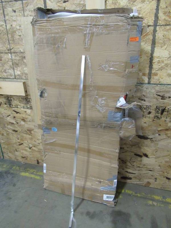 lot 225 image: Dreamline Aqua Lux 48 in. x 58 in. Frameless Hinged Tub Door in Chrome, SHDR-3348588-01 - Bent track bar.