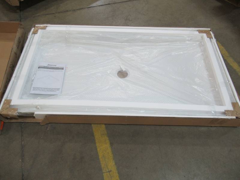 lot 238 image: Dreamline SlimLine 32 in. x 60 in. Single Threshold Shower Base in White Center Drain, DLT-1132600