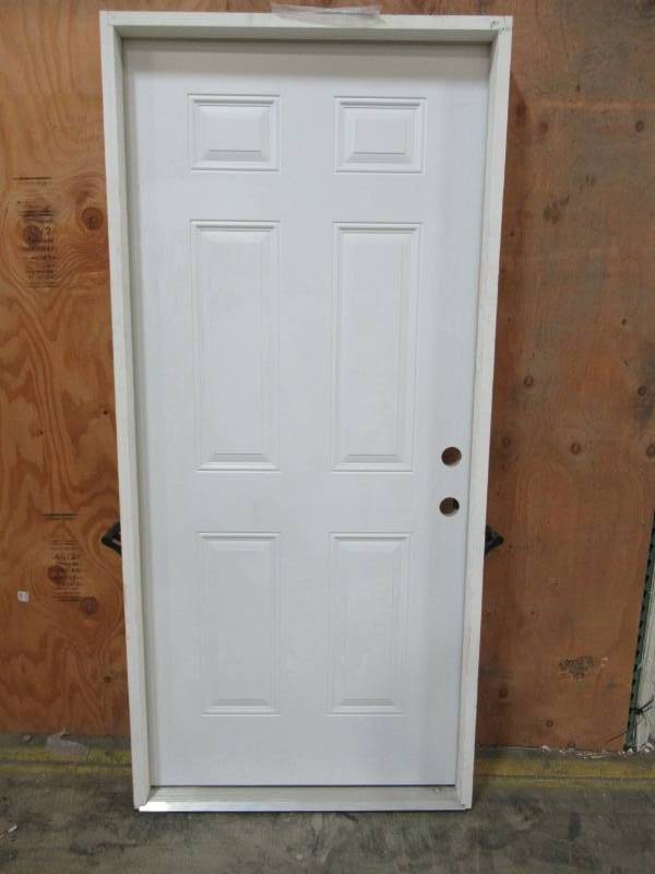 lot 274 image: Masonite 36 in. x 80 in. 6-Panel Left Hand Inswing Primed White Smooth Steel Prehung Front Door with Brickmold