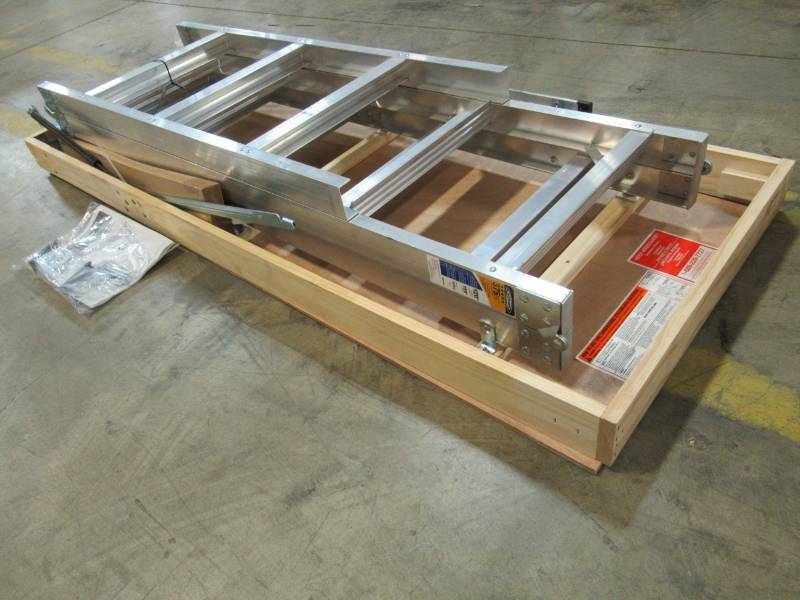 lot 52 image: Werner 12 ft., 25 in. x 66 in. Aluminum Attic Ladder with 375 lb. Maximum Load Capacity, Model AH2512