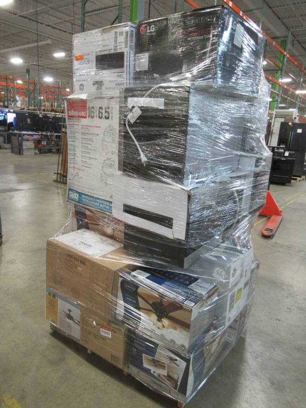 lot 54 image: WHOLESALE MIXED PALLET OF RETURNS - MICROWAVES, CEILING FANS AND MORE