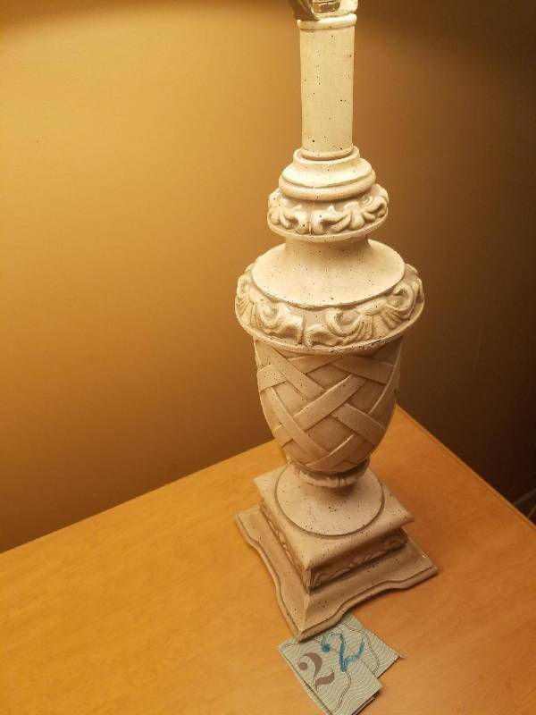 lot 22 image: Pair of Heavy Cast Aluminum Table Lamps With Shades