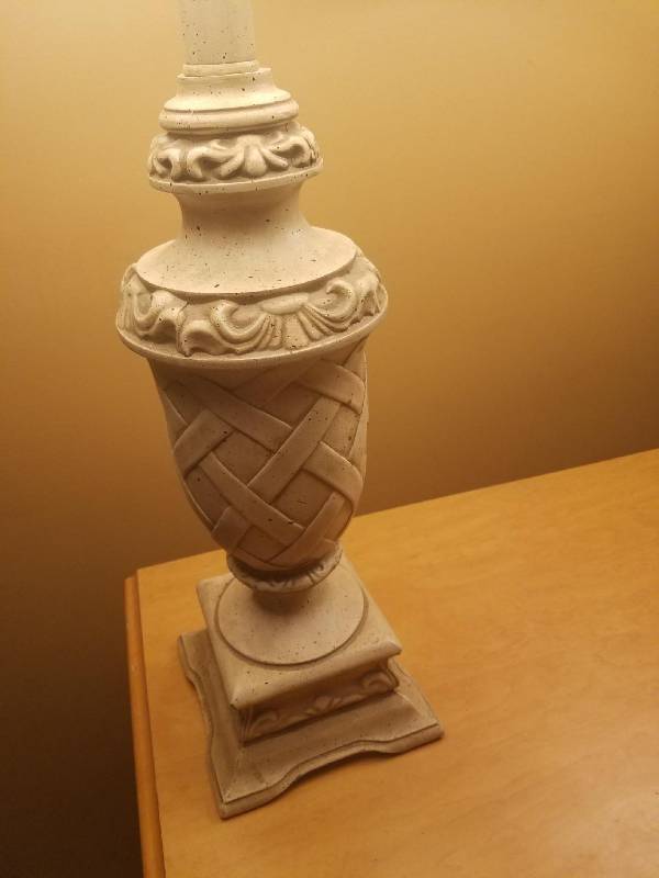 lot 21 image: Pair of Heavy Cast Aluminum Table Lamps With Shades