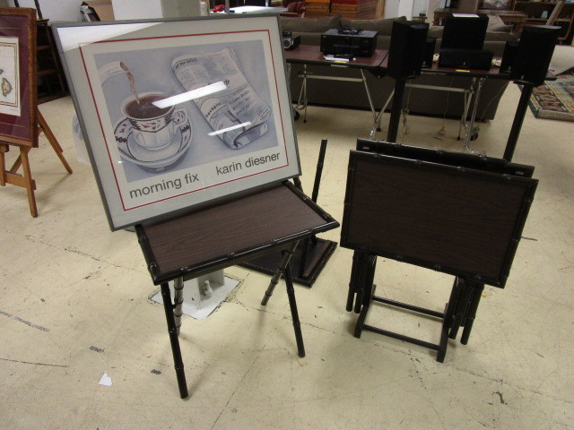 lot 306 image: TV TRAYS  FRAMED ARTWORK