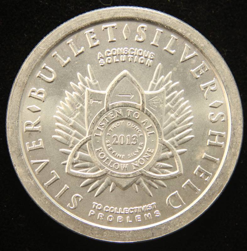 lot 12 image: 2013 BULLET SILVER SHIELD 1 TROY OZ. .999 FINE SILVER