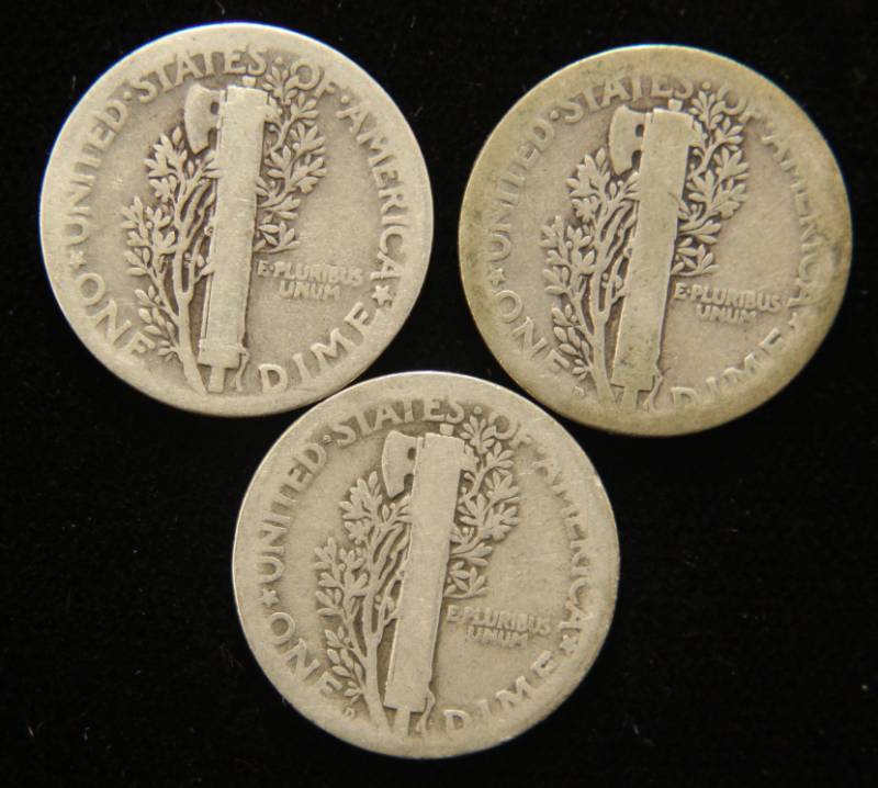 lot 24 image: 3 MERCURY DIMES 1918-D 1919-D 1927