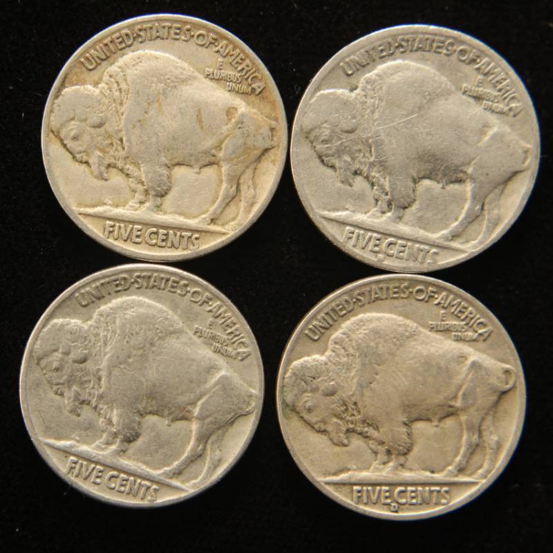 lot 32 image: 4 BUFFALO NICKELS 1923 1929-D 1937 1938-D