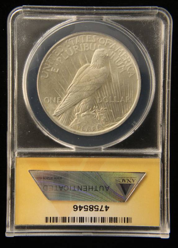 lot 44 image: 1923 PEACE SILVER DOLLAR MS64 ANACS