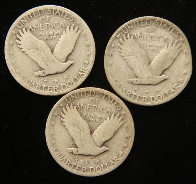 lot 46 image: 3 STANDING LIBERTY QUARTERS 1929 1930 1930-S
