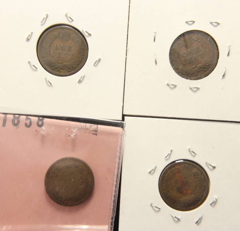 lot 55 image: 4 CENTS 1858 FLYING EAGLE 1881 1892 1898 INDIAN HEAD CENTS