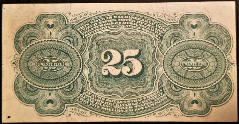 lot 01-A image: 1863 US FRACTIONAL CURRENCY NOTE 25 CENT BILL