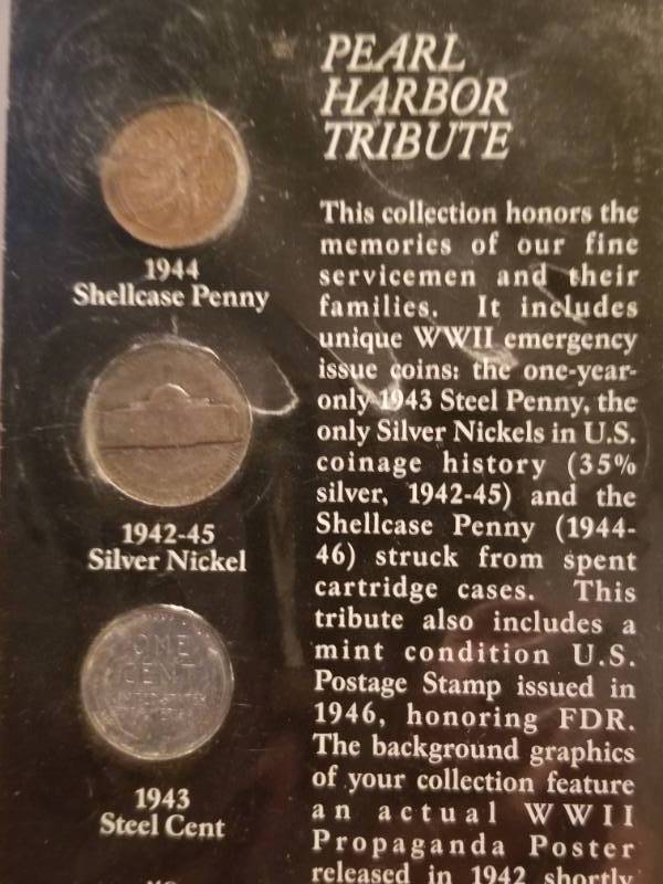 lot 06-A image: PEARL HARBOR TRIBUTE 3 COIN SET WITH STAMP