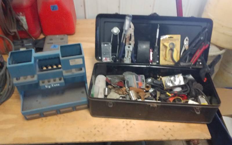 lot 34 image: Tool Box Full Of Hand Tools, Hardware & Parts Organizer