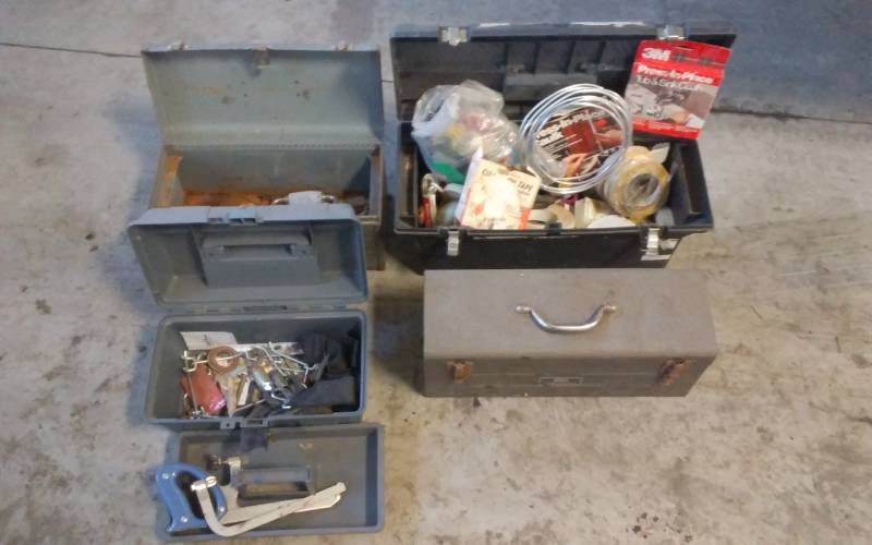 lot 35 image: 4-Tool Boxes With Tools, Hardware, Tape, More