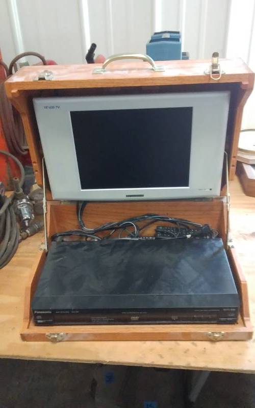 lot 41 image: 13-Inch LCD TV With Panasonic DVD Player In Portable Oak Case