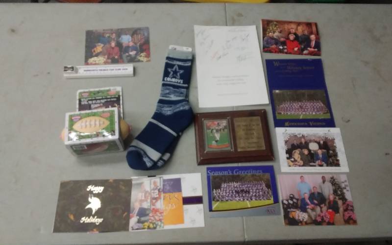 lot 44 image: Collection Of Minnesota Vikings Annual Christmas Cards, Other Football Collectibles