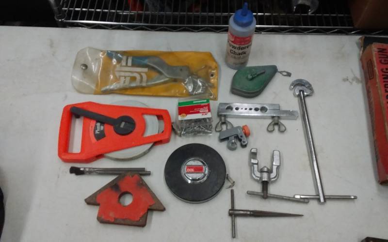lot 15 image: Lot Of Hand Tools, 100 Ft. Tape Measure, Flaring Tool, More