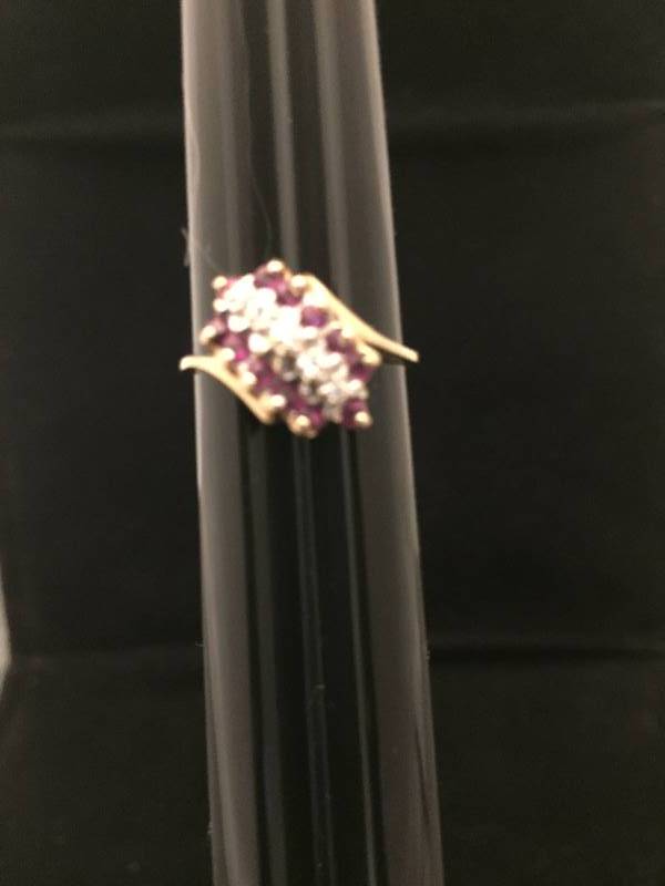 lot 12 image: 10K Gold Diamond & Ruby Ring