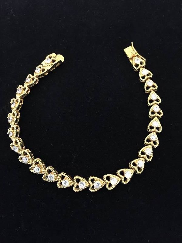 lot 21 image: Sterling Silver Heart Bracelet - CZ Gold Overlay