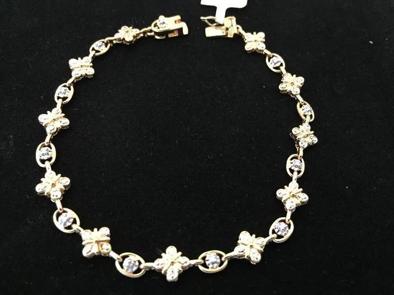 lot 51 image: NWT Sterling Silver Diamond Bracelet - Gold Overlay - 7.25 long