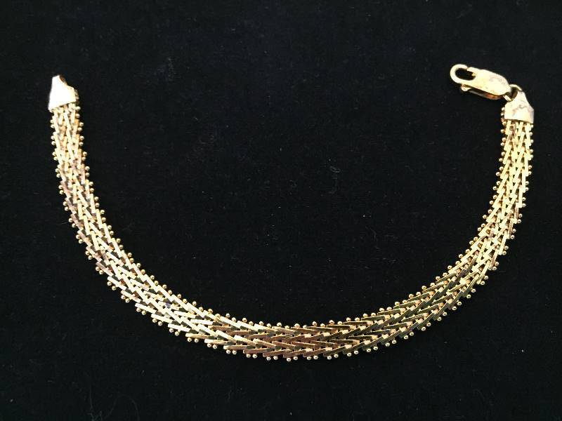 lot 71 image: Wide Sterling Silver Woven Bracelet - Gold Overlay - 7.25 long
