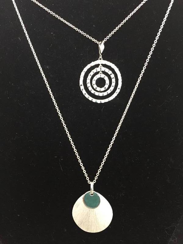 lot 145 image: 2 Sterling Silver Necklaces - Circular Pendants