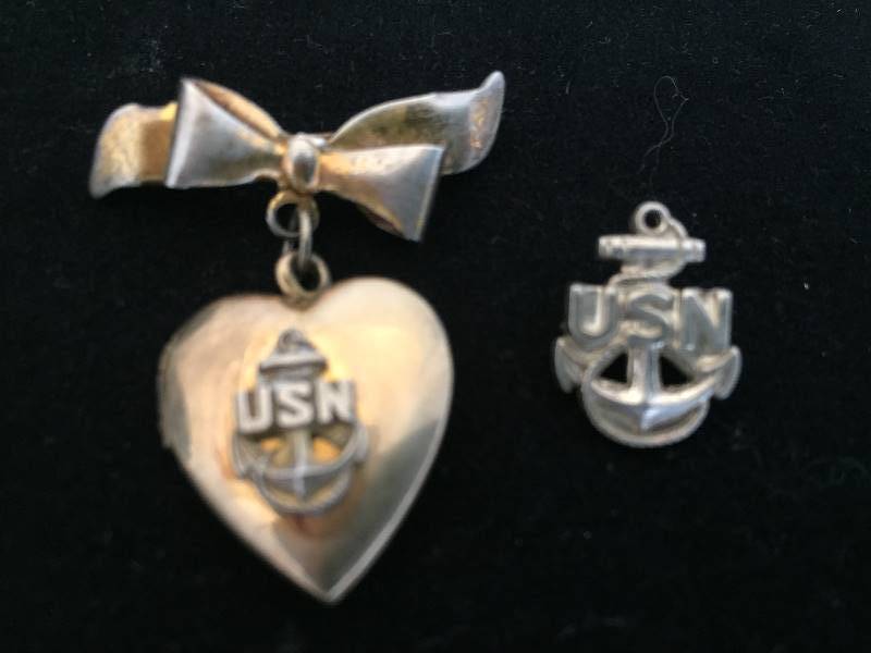 lot 86 image: Qty 2 Sterling Silver US Navy USN Locket Brooch & USN Pin