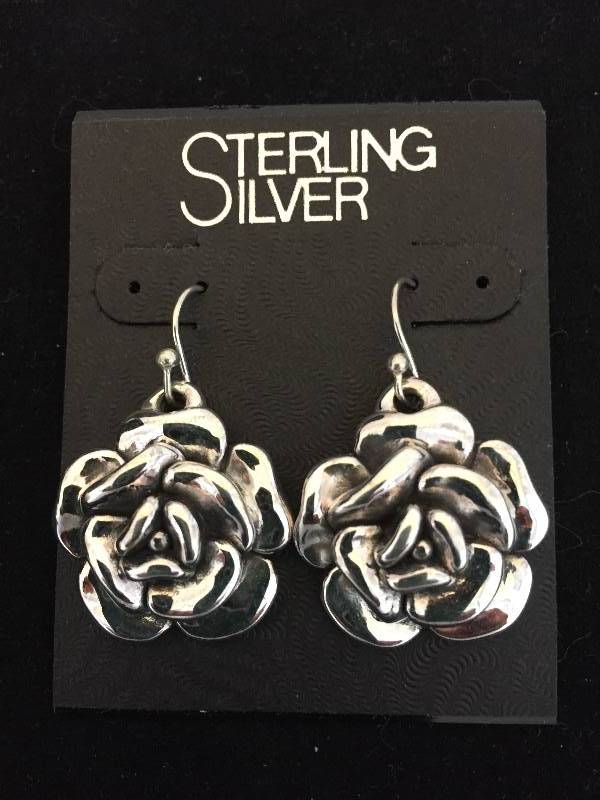 lot 36 image: Sterling Silver Large Floral Pierced Earrings