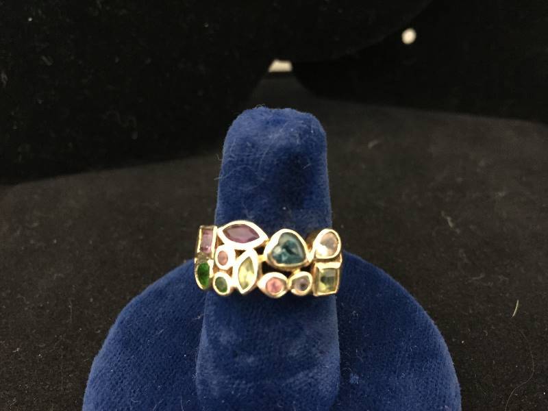 lot 37 image: Sterling Silver Ring - Multi Colored Stones - Gold Overlay