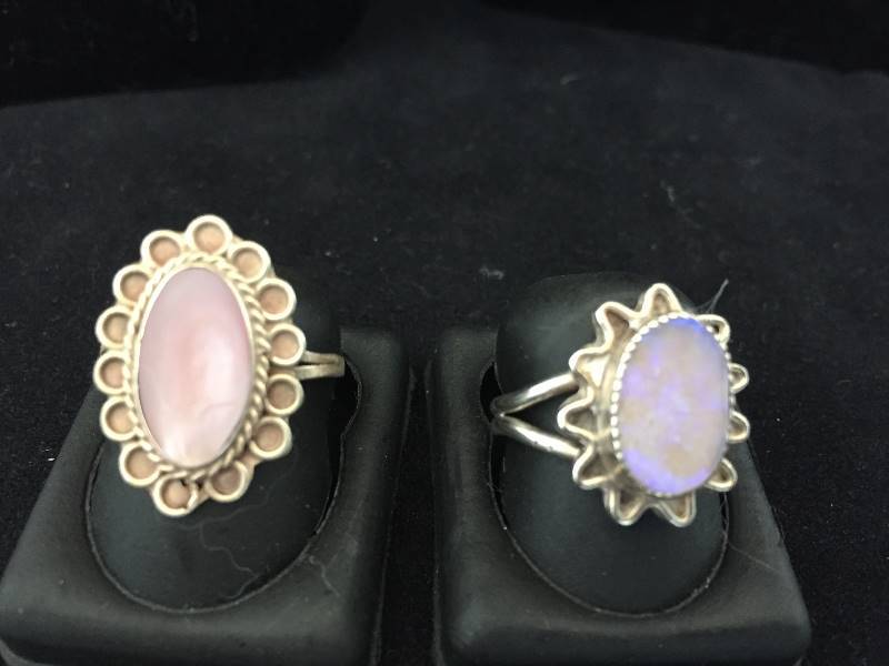 lot 59 image: 2 Sterling Silver Rings - Pinkish Purple Opal Like Stones