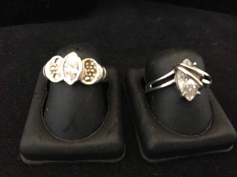 lot 79 image: 2 Sterling Silver Rings - Marquis Stones
