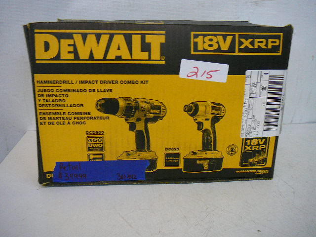 lot 215 image: DeWalt 18 Volt Hammer DrillImpact Driver Combo Kit