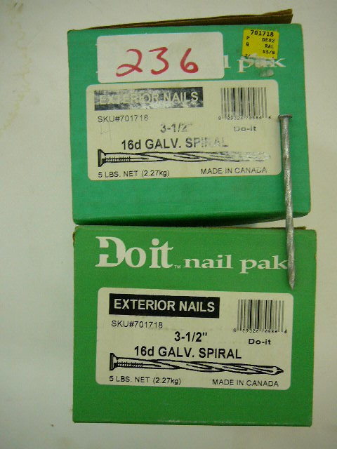 lot 236 image: 3 12 Exterior Nails 16D Galv. Spiral