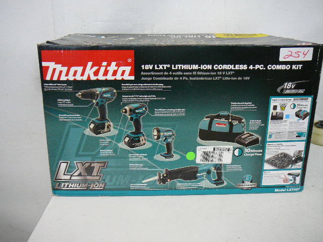 lot 254 image: Makita 18 Volt 4-Pc Lithium-Ion Cordless Combo Kit