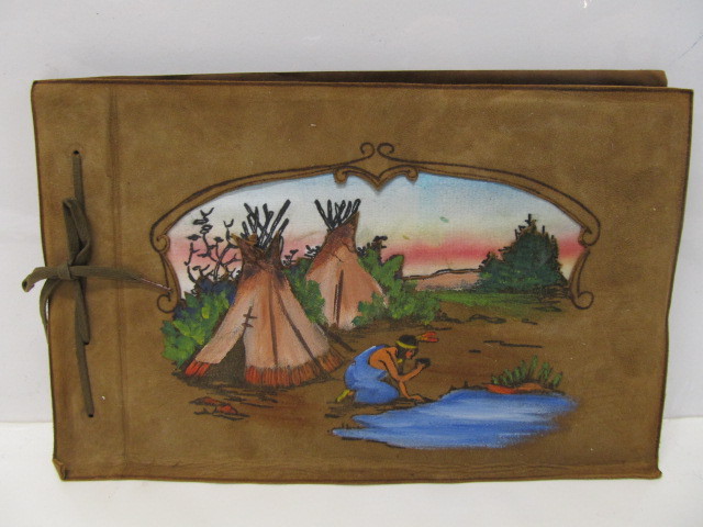 lot 131 image: Antique Hand Painted Leather Scrap Book - 7 x 11 - UNUSED