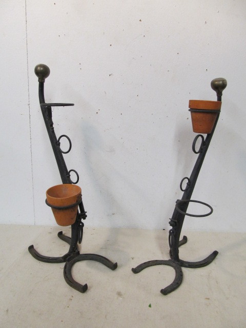lot 161 image: Antique Horse Hames Planter Stands - 20 tall
