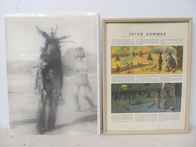 lot 165 image: Vintage Framed Native American Print & Hopi War God Picture - Both Approx 16 x 12