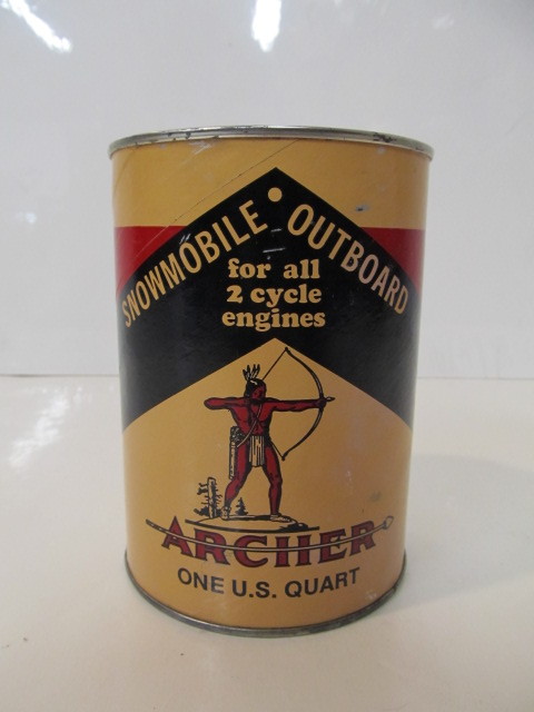 lot 176 image: Vintage Unopened ARCHER Outboard & Snowmobile 1 Quart Motor Oil Can
