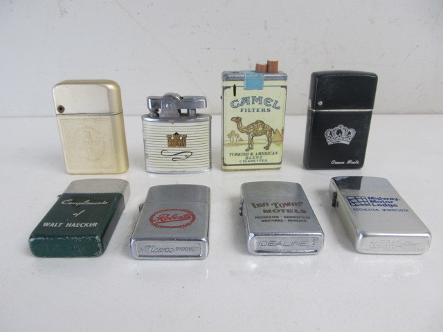 lot 28 image: Group of Vintage Advertising Cigarette Lighters #1