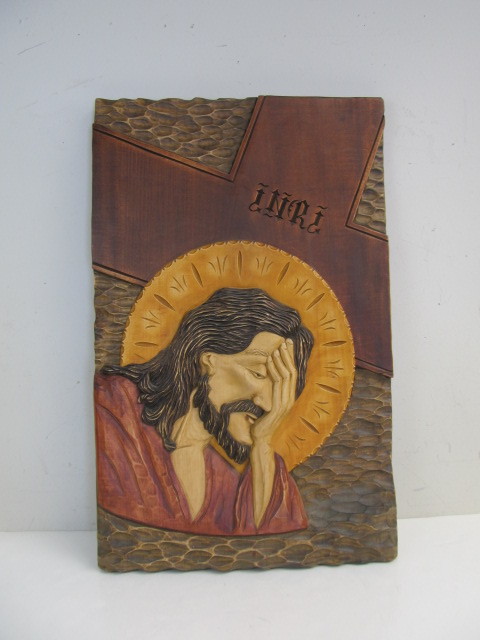 lot 68 image: Large Signed Vintage Relief Carved Religious Artwork