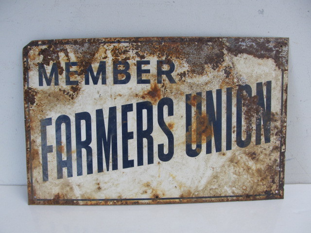 lot 63 image: Vintage FARMERS UNION Tin Advertising Sign