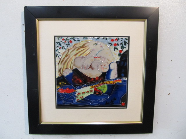 lot 213 image: Vibrant Enameled Framed Wall Art Portrait