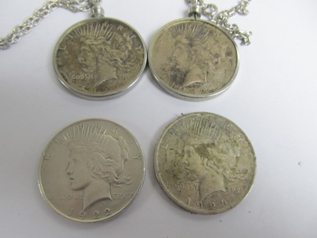 lot 224 image: Group of 4 Genuine 1920s Liberty Peace Dollars
