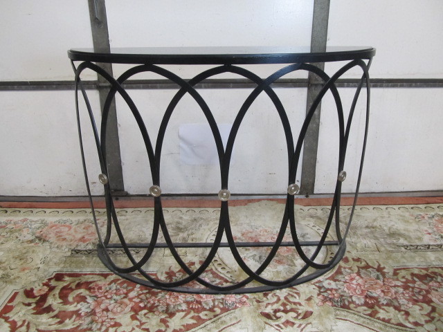 lot 200 image: Quality Heavy Solid Wrought Iron Console Table wBlack Marble Top