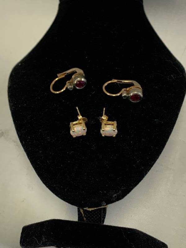lot 24 image: Vintage Opal & Ruby Earrings
