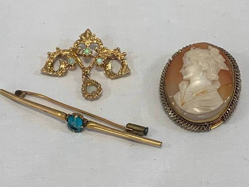 lot 25 image: Antique Cameo Brooch & Opal Pin Set