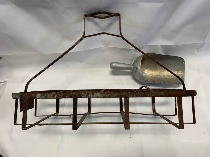 lot 60 image: Antique Milk Bottle Carrier & Ice Scoop