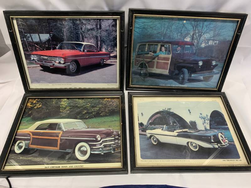 lot 65 image: Lot of 4 Vintage Framed Classic Cars